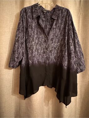 Vera Wang Black and Gray Textured High-Low Tunic